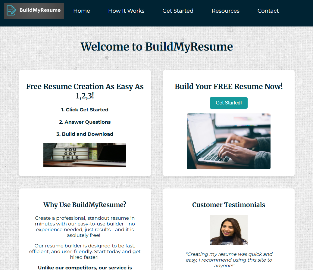 BuildMyResume website project